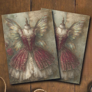 Whimsical Fairy Crimson Ballet Costume Decoupage Tissue Paper