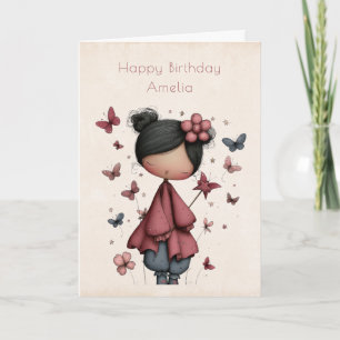 Whimsical Fairy Doll Retro Cute Birthday Card