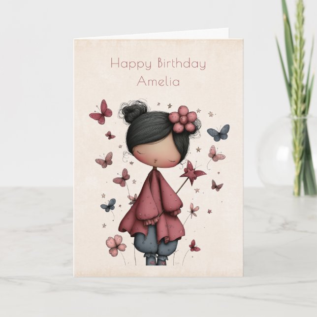 Whimsical Fairy Doll Retro Cute Birthday Card (Front)