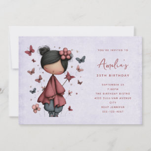 Whimsical Fairy Doll Retro Cute Birthday Invitation
