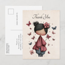 Whimsical Fairy Doll Retro Cute Thank You