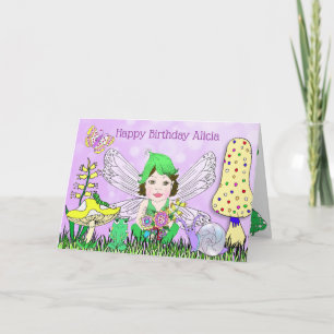 Whimsical Fairy Elf on Magic Mushroom Birthday Card
