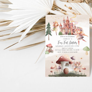 Whimsical Fairy First Birthday   Castle & Mushroom Invitation