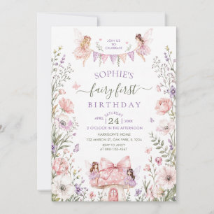 Whimsical Fairy First Birthday Enchanted forest Invitation