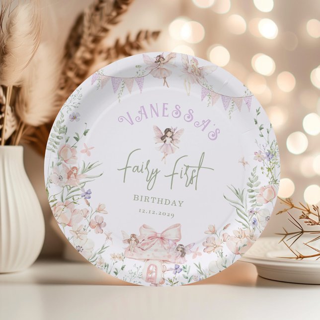Whimsical Fairy First Birthday Enchanted garden Paper Plate (Creator Uploaded)