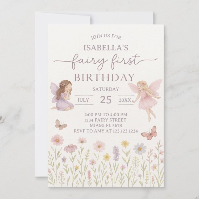Whimsical Fairy First Birthday Invite (Front)