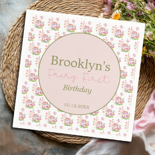 Whimsical Fairy First Birthday Mushroom Floral Napkin
