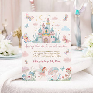 Whimsical Fairy First Birthday Pink Castle Kids Thank You Card