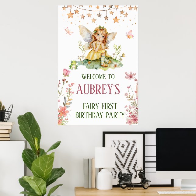 Whimsical Fairy First Birthday Poster (Home Office)