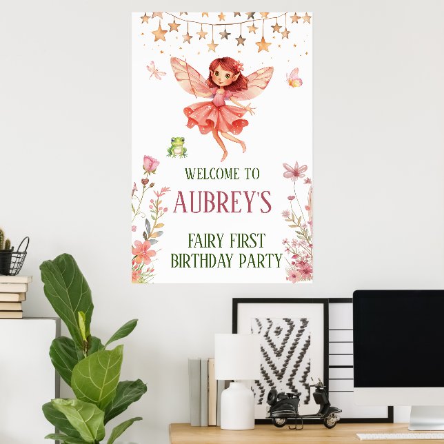 Whimsical Fairy First Birthday Poster (Home Office)