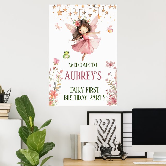 Whimsical Fairy First Birthday Poster (Home Office)