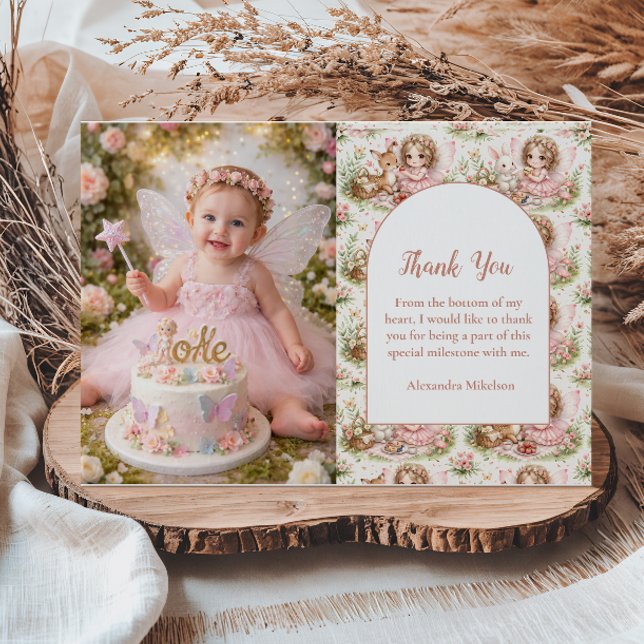 Whimsical Fairy First Birthday Thank You Card (Creator Uploaded)