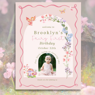 Whimsical Fairy First Birthday Welcome Sign Poster
