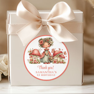 Whimsical Fairy Floral Girl Birthday Thank You   Classic Round Sticker