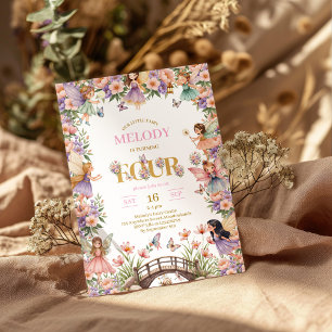 Whimsical Fairy flower 4th birthday Invitation