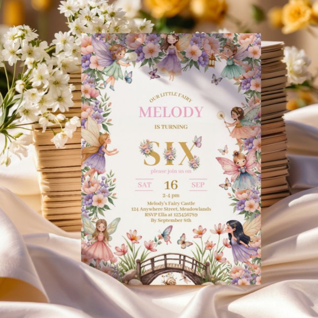 Whimsical Fairy flower 6th birthday Invitation (Creator Uploaded)