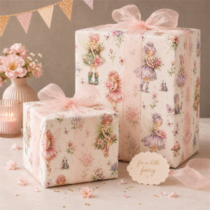 Whimsical Fairy Flower Garden Pink and Purple Wrapping Paper Sheet