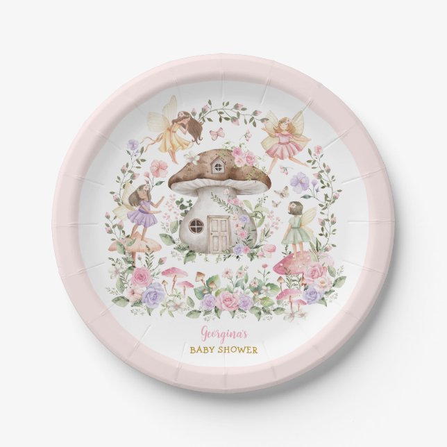Whimsical Fairy Forest Garden Girl Baby Shower Paper Plate (Front)