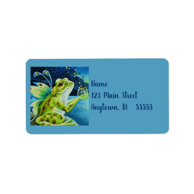 Whimsical Fairy Frog & Fireflies Watercolor Art  Label (Front)