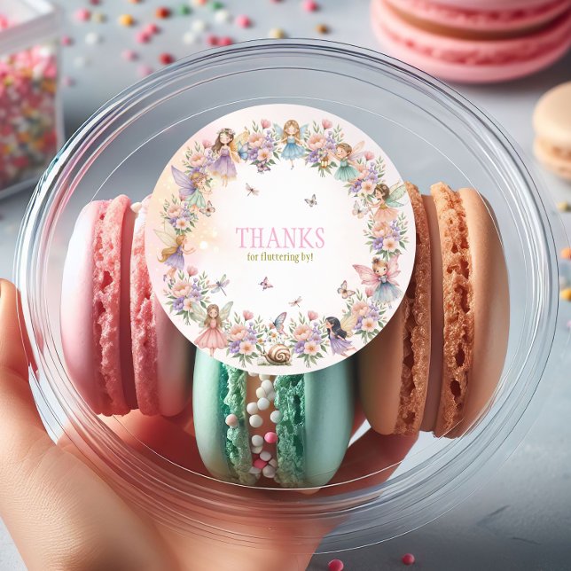 Whimsical fairy garden 1st birthday  classic round sticker (Creator Uploaded)