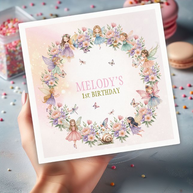 Whimsical fairy garden 1st birthday  napkin (Creator Uploaded)
