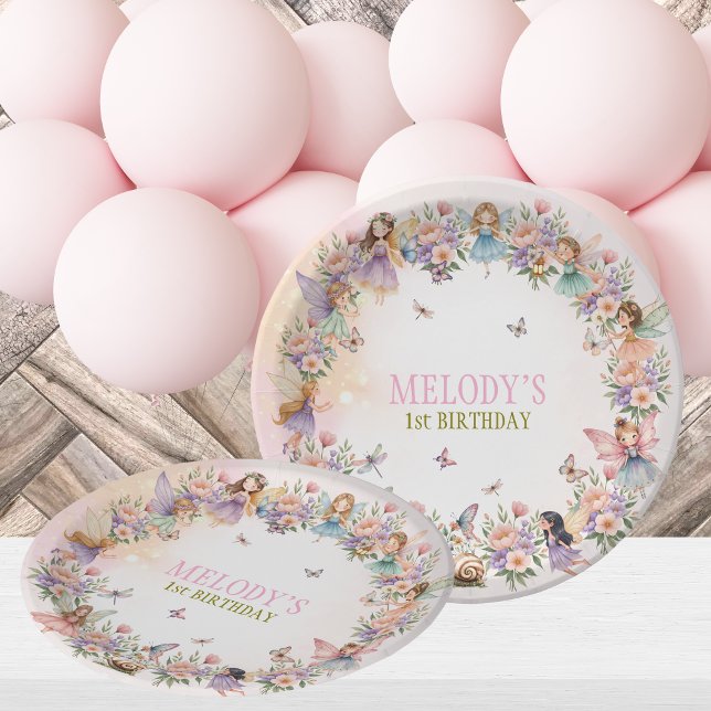 Whimsical fairy garden 1st birthday  paper plate (Creator Uploaded)