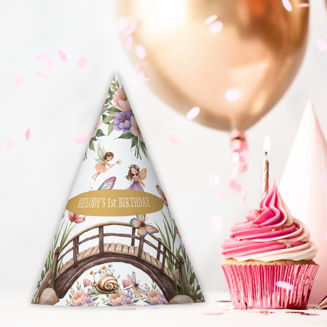 Whimsical fairy garden 1st birthday  party hat (Creator Uploaded)