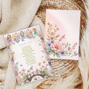 Whimsical fairy garden 1st birthday  thank you card