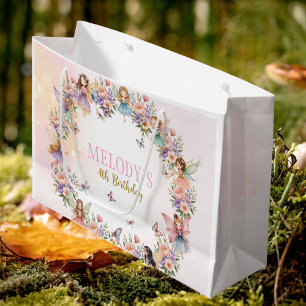 Whimsical fairy garden 4th birthday  large gift bag