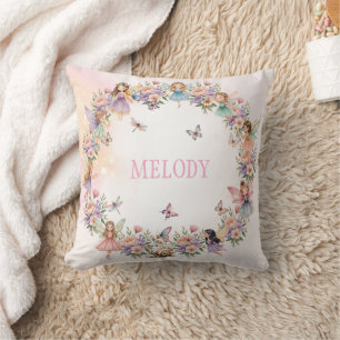 Whimsical fairy garden birthday gift cushion