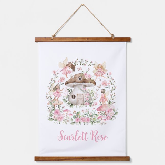 Whimsical Fairy Garden Enchanted Forest Nursery Hanging Tapestry (Front)