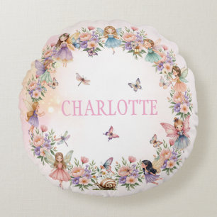 Whimsical fairy garden gift for girl round cushion