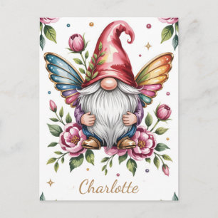 Whimsical Fairy Garden Gnome with Butterfly Wings Postcard