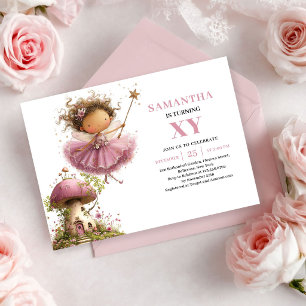 Whimsical Fairy Girl 1st Birthday Blush Pink Invitation