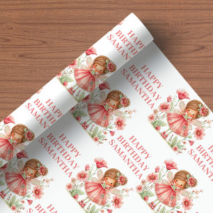 Whimsical Fairy Girl 1st Birthday Blush Pink  Wrapping Paper