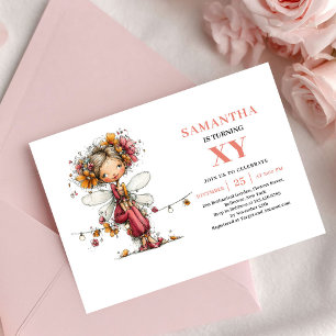 Whimsical Fairy Girl 5th Birthday Floral Pink  Invitation