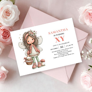 Whimsical Fairy Girl 5th Birthday Floral Pink  Invitation