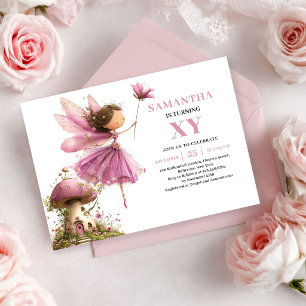 Whimsical Fairy Girl 6th Birthday Dusty Pink  Invitation