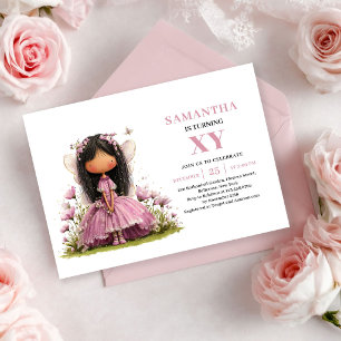 Whimsical Fairy Girl 6th Birthday Rose Gold invite