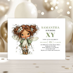 Whimsical Fairy Girl 6th Birthday Sage Green  Invitation