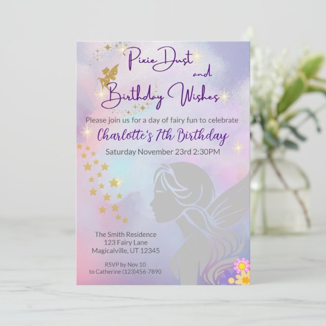 Whimsical Fairy Girl Birthday Invitation (Standing Front)