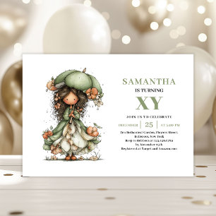 Whimsical Fairy Girl Birthday Sage Floral Invite