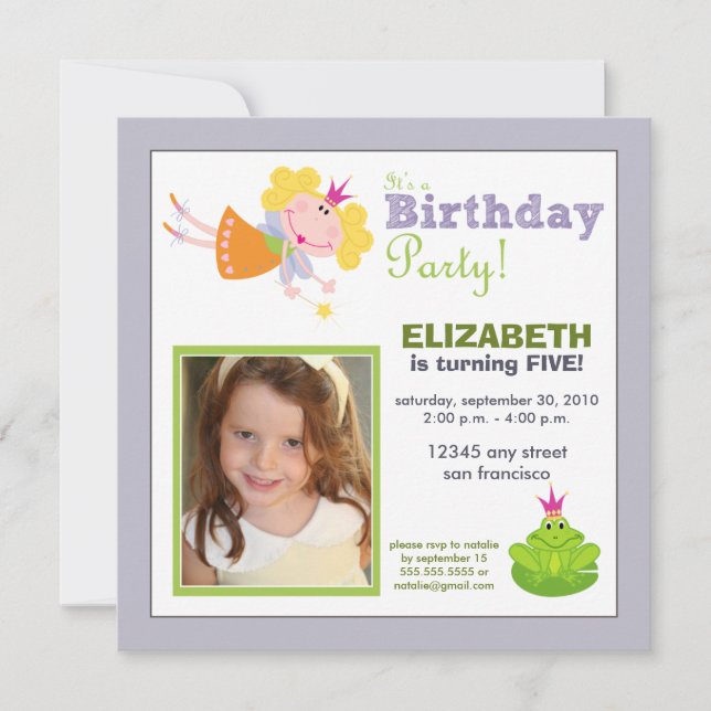 Whimsical Fairy Girls Birthday Party Invite: lilac Invitation (Front)
