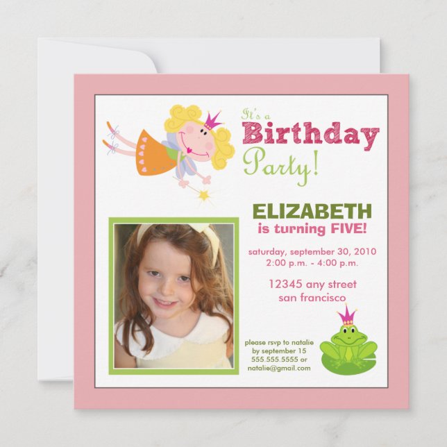 Whimsical Fairy Girls Birthday Party Invite: pink Invitation (Front)