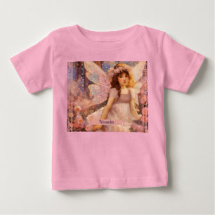 Whimsical Fairy in Dreamy Pink Floral Garden Baby T-Shirt