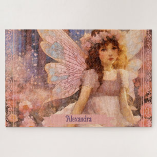 Whimsical Fairy in Dreamy Pink Floral Garden Jigsaw Puzzle