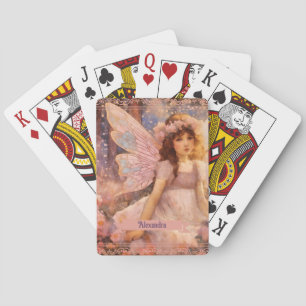 Whimsical Fairy in Dreamy Pink Floral Garden Playing Cards
