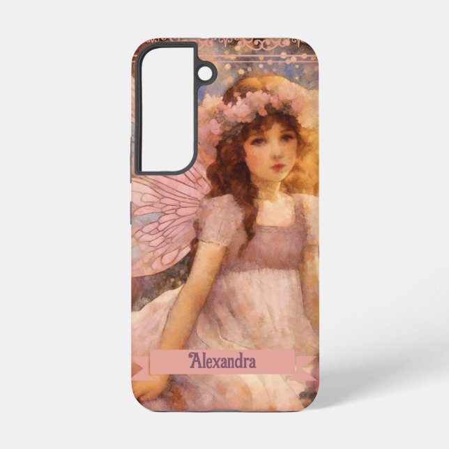 Whimsical Fairy in Dreamy Pink Floral Garden Samsung Galaxy S22 Case (Back)