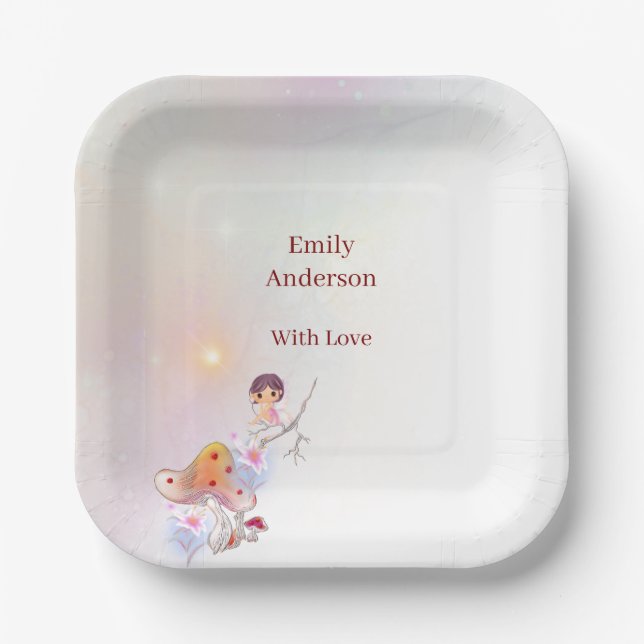 Whimsical Fairy Magical 4th Birthday paper plates  (Front)