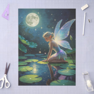 Whimsical Fairy Moonlit Pond Fantasy Art Decoupage Tissue Paper